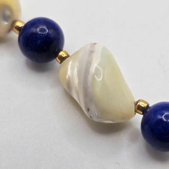 Cobalt Blue and Cream Beaded Necklace Gold‎ Tone Spacers Womens Fashion Jewelry - Picture 3 of 9